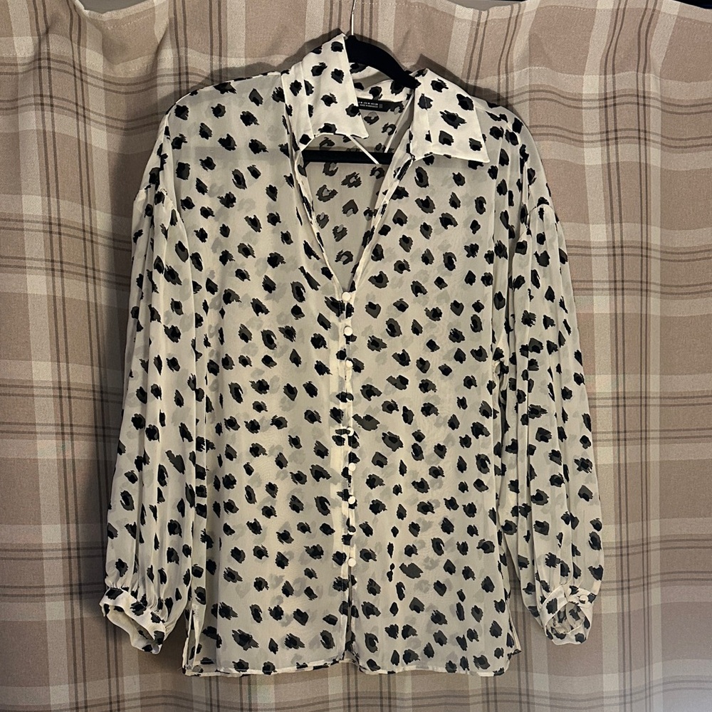 Zara Black and White Polka Dot Blouse